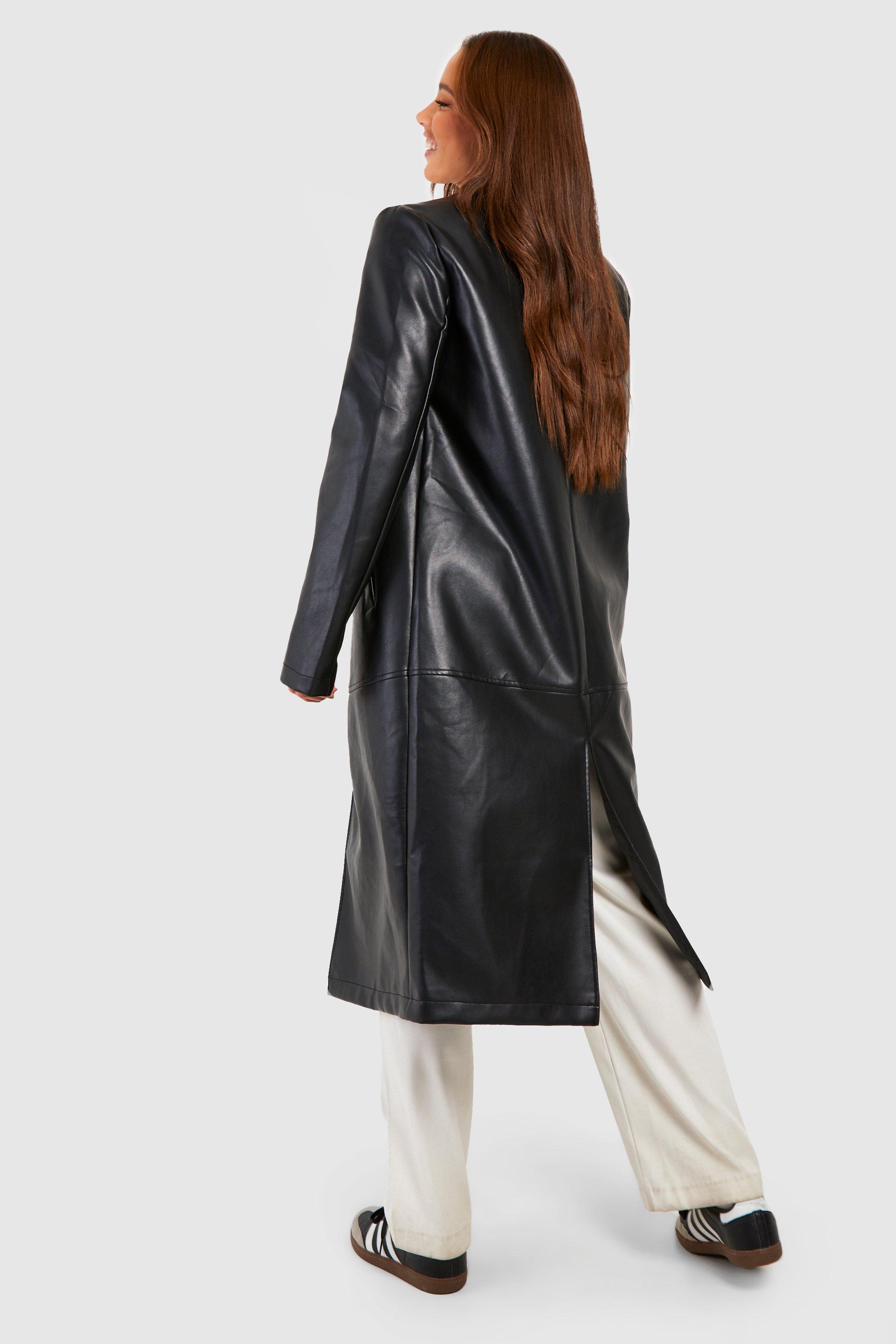 Black leather 2024 longline jacket