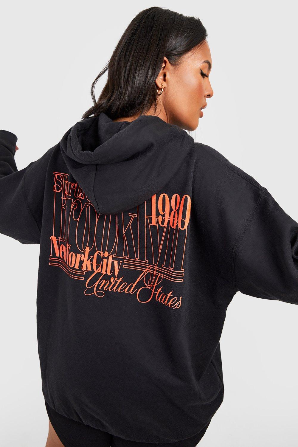 Women's Black Plus Brooklyn Back Print Oversized Hoodie