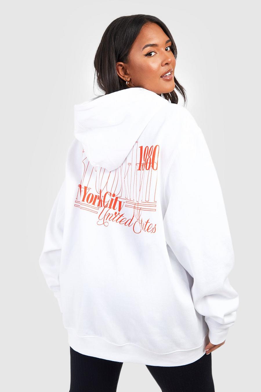 White vit Plus Brooklyn Oversize hoodie med tryck