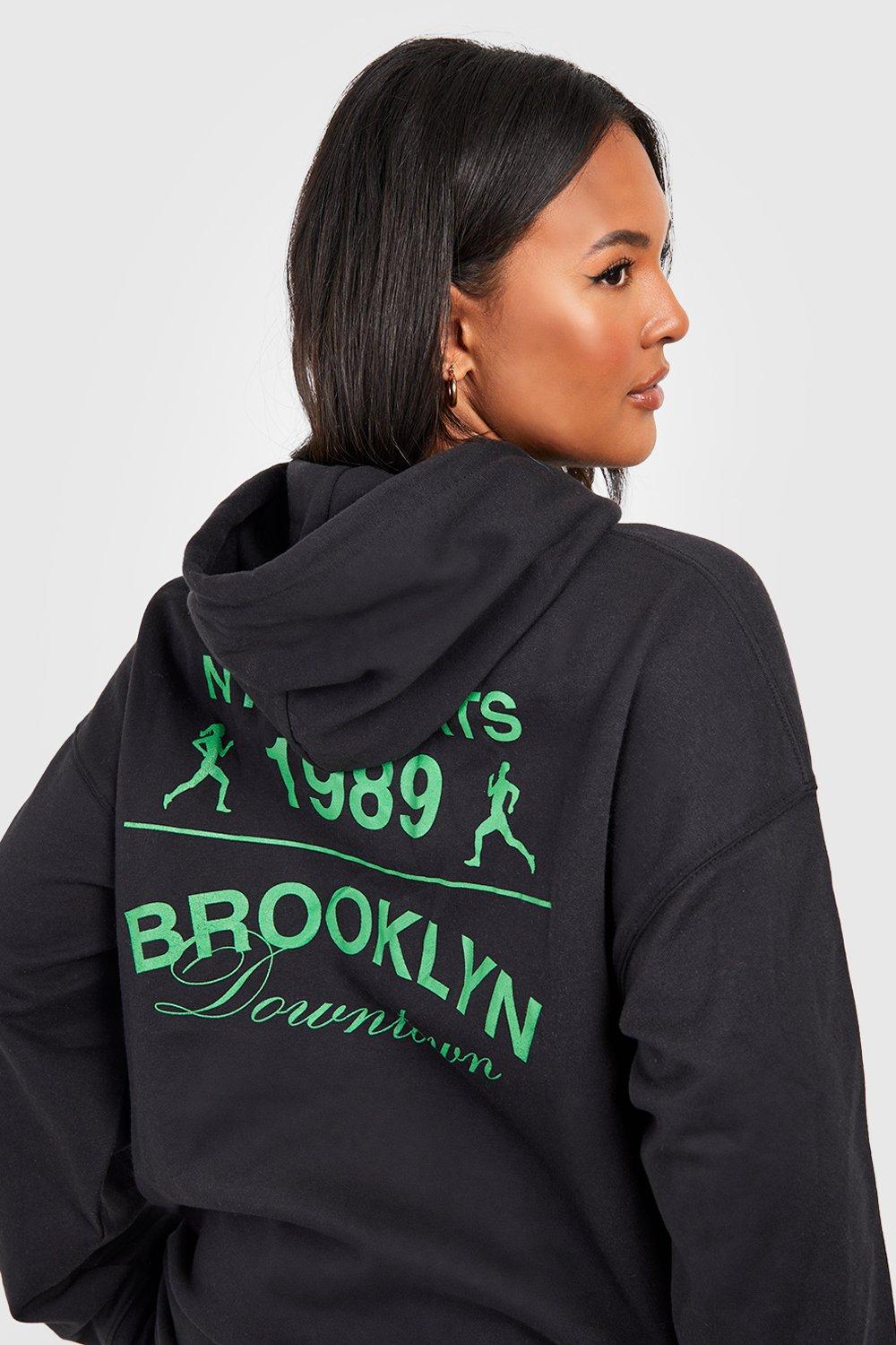 Women's Black Plus Brooklyn Back Print Oversized Hoodie
