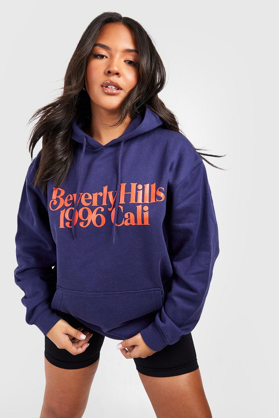 Navy marinblå Plus Beverly Hills Oversize hoodie med tryck