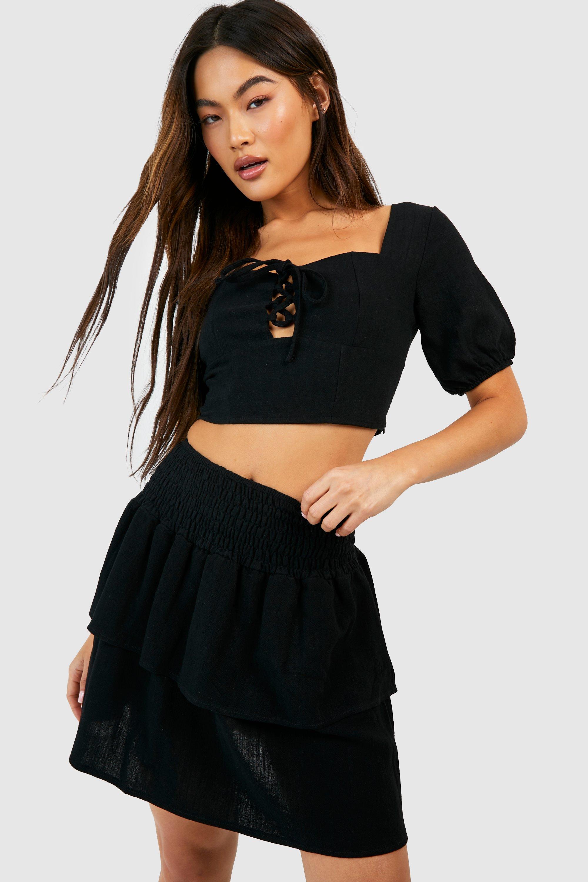 Black ruffle hotsell skirt boohoo