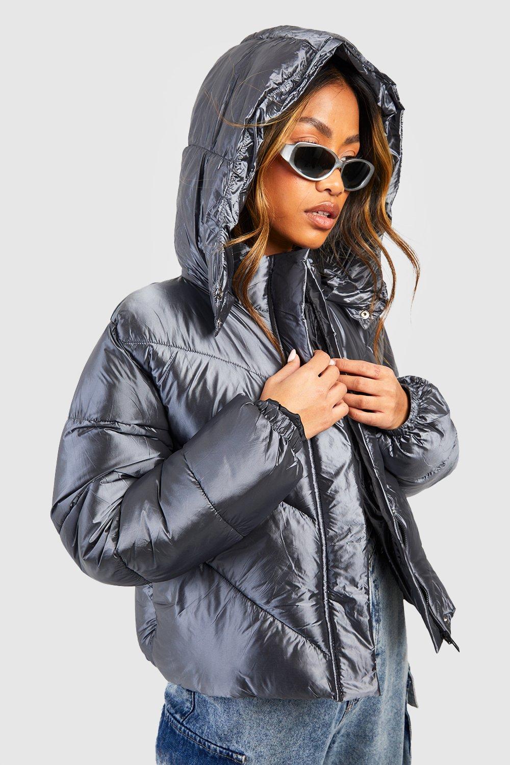 Boohoo metallic cheap puffer jacket