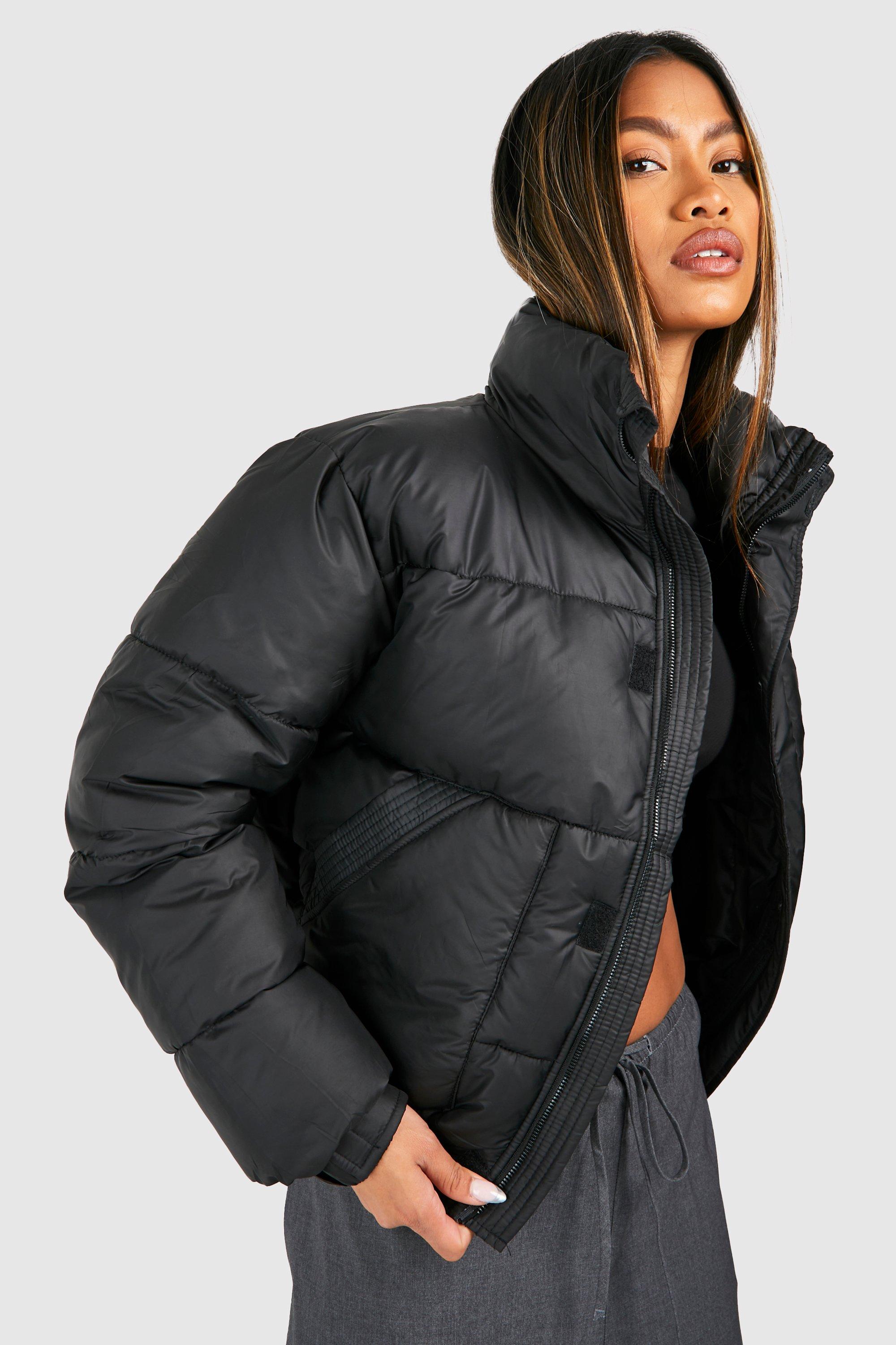 Black puffer cheap coat boohoo