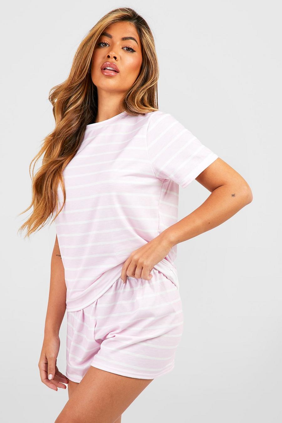 Stripe Jersey Pyjama Short Set, Pink