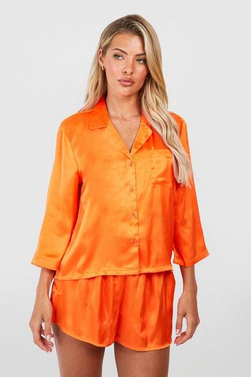 Oversized Satin Short Pajama Set orange