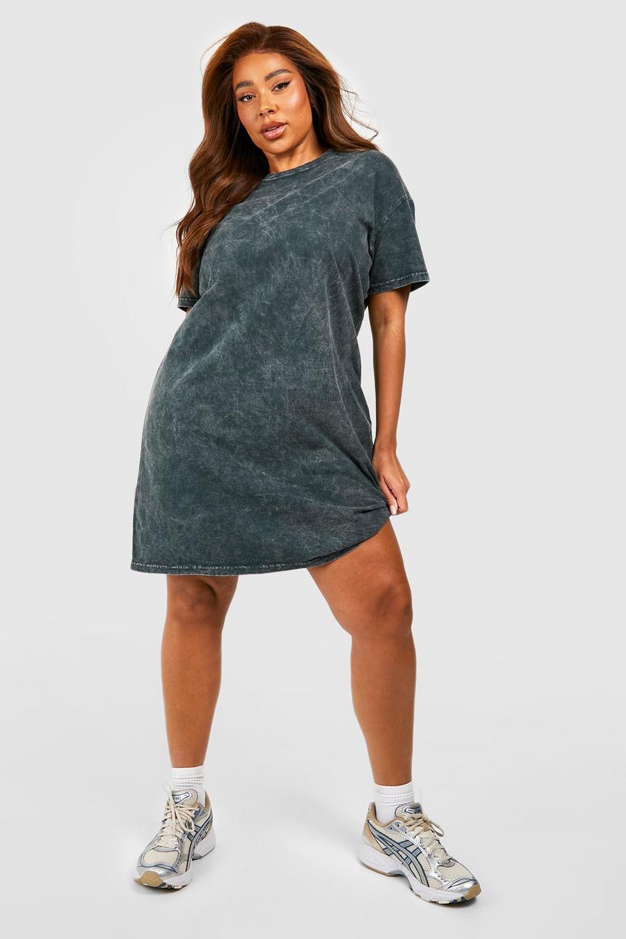 Plus kurzärmliges Oversize T-Shirt Kleid aus Baumwolle, Grey gris