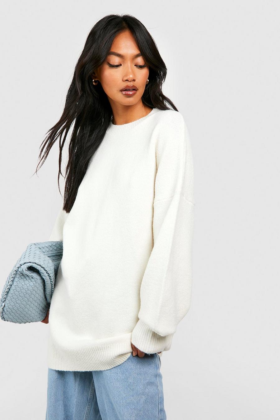 Cream Soft Knit Longline Sweater image number 1