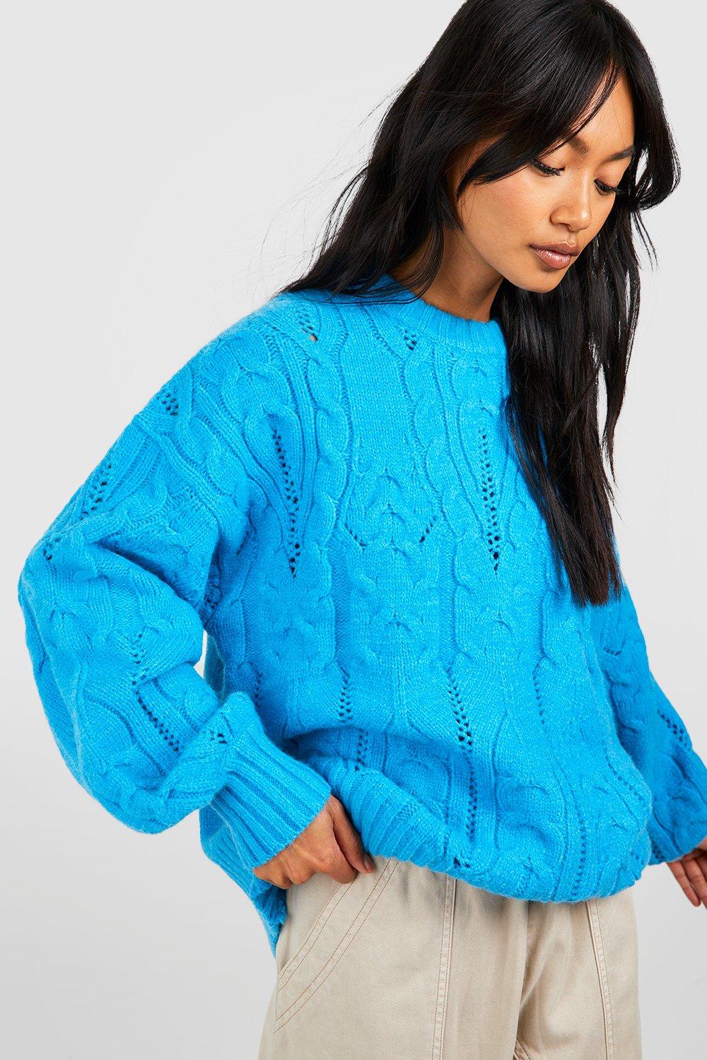 Light blue outlet cable knit sweater