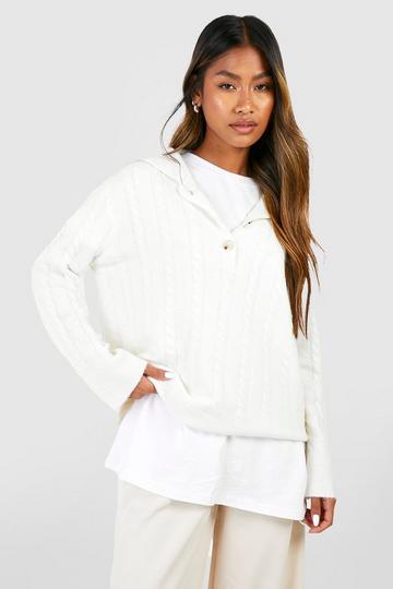 Soft Cable Knit Polo Collar Sweater cream