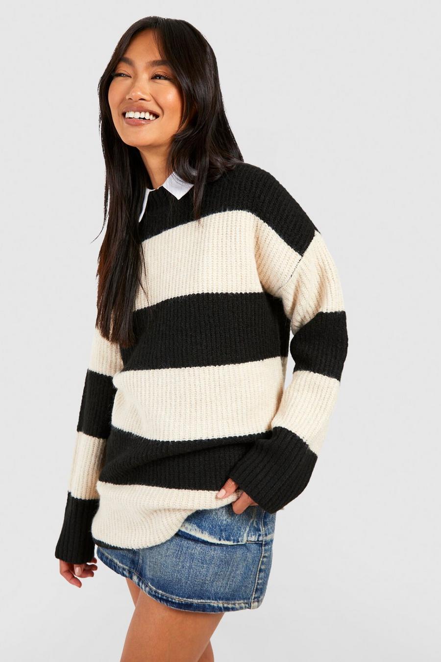 Black Oversized Wide Stripe Sweater image number 1
