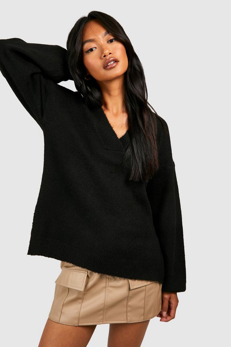 Black Soft Knit Slouchy Sweater image number 1