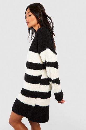Boucle Stripe Oversized Sweater Dress black
