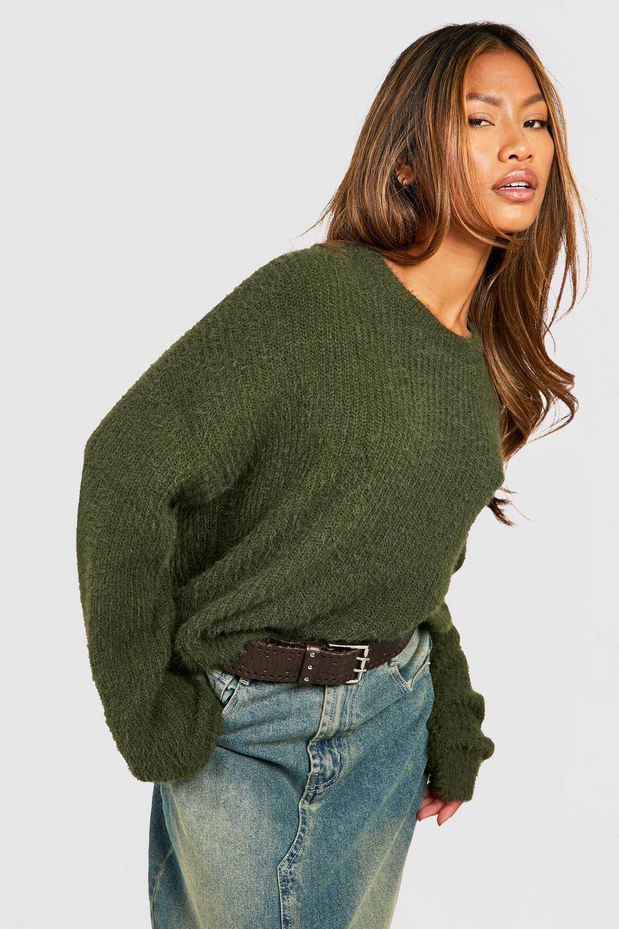 Khaki Fluffy Knit Sweater
