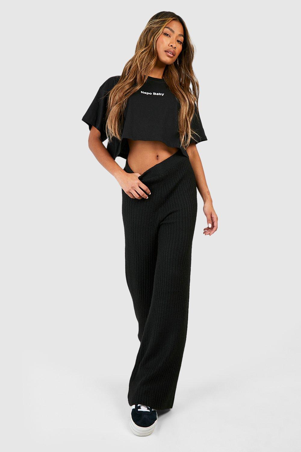 Soft Rib Knit Wide Leg Trousers