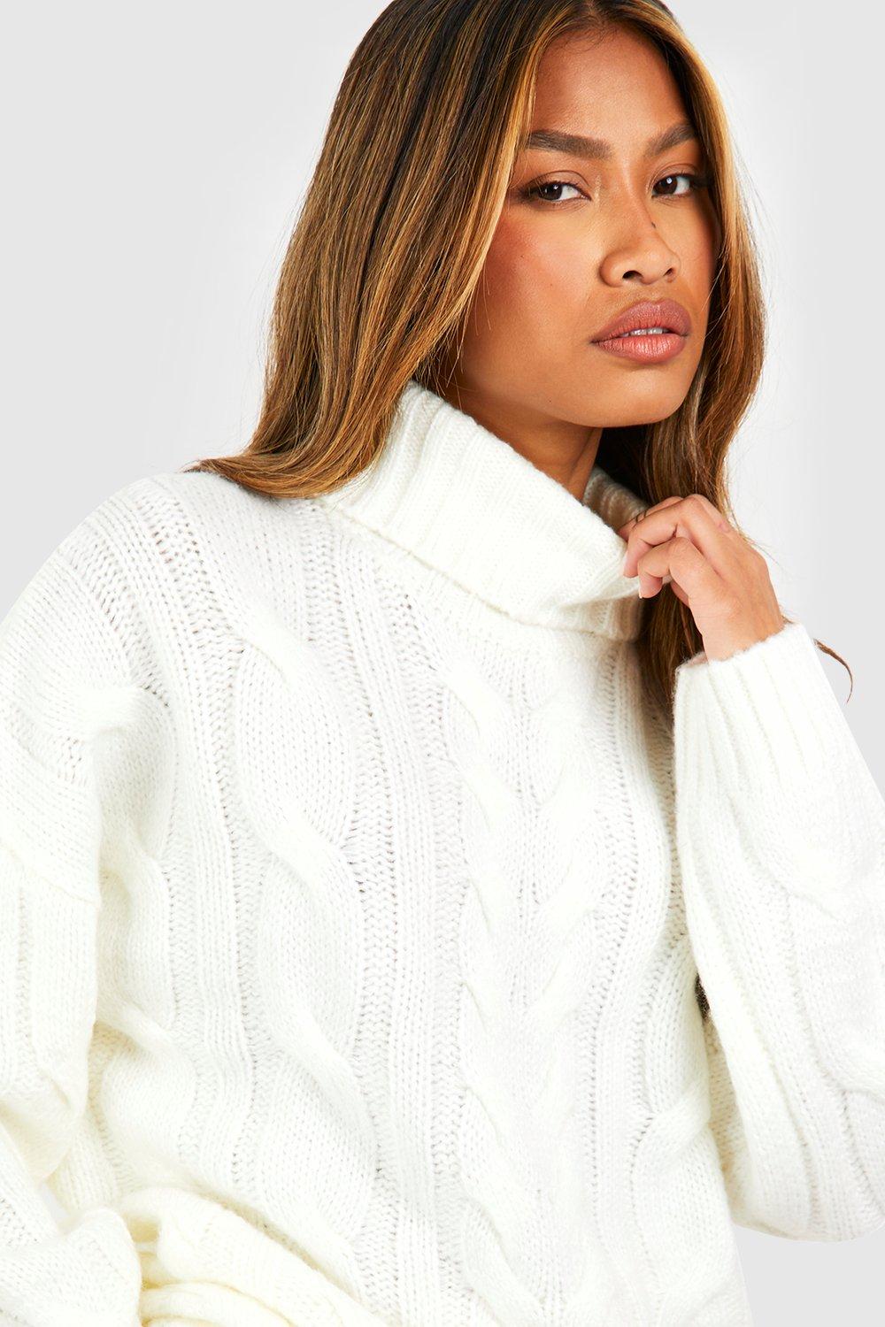 Chunky knit roll hot sale neck jumper womens