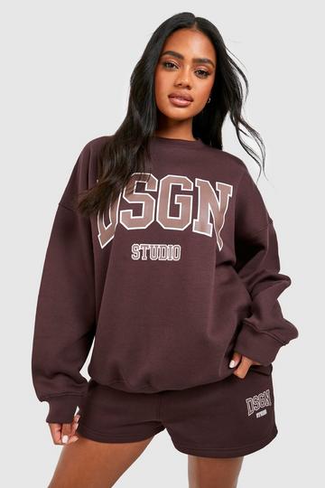 Dsgn Studio Slogan Sweatshirt Short Tracksuit chocolate