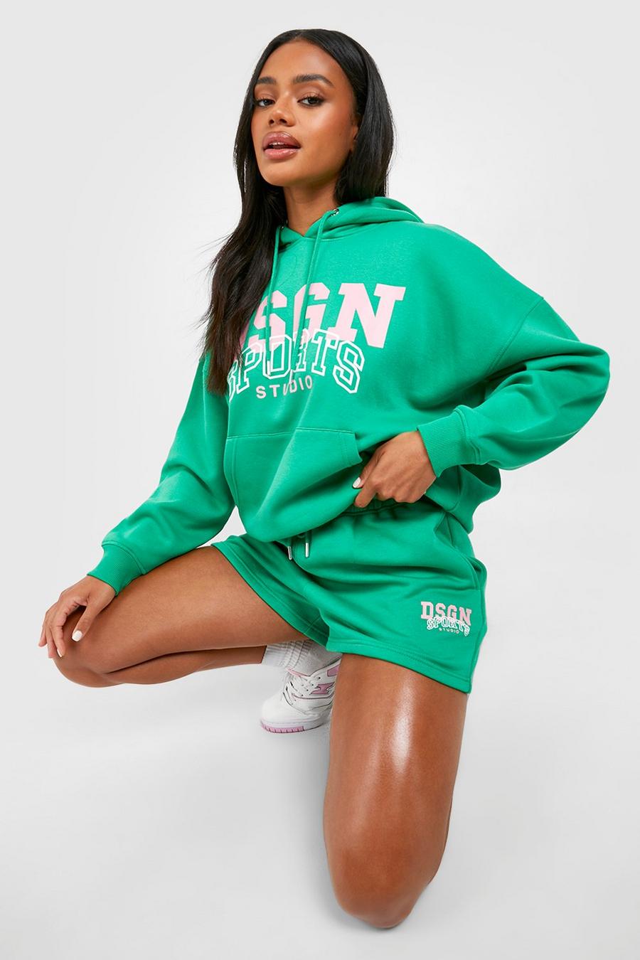 Chándal Dsgn Studio de pantalón corto y sudadera con capucha y eslogan deportivo, Green image number 1