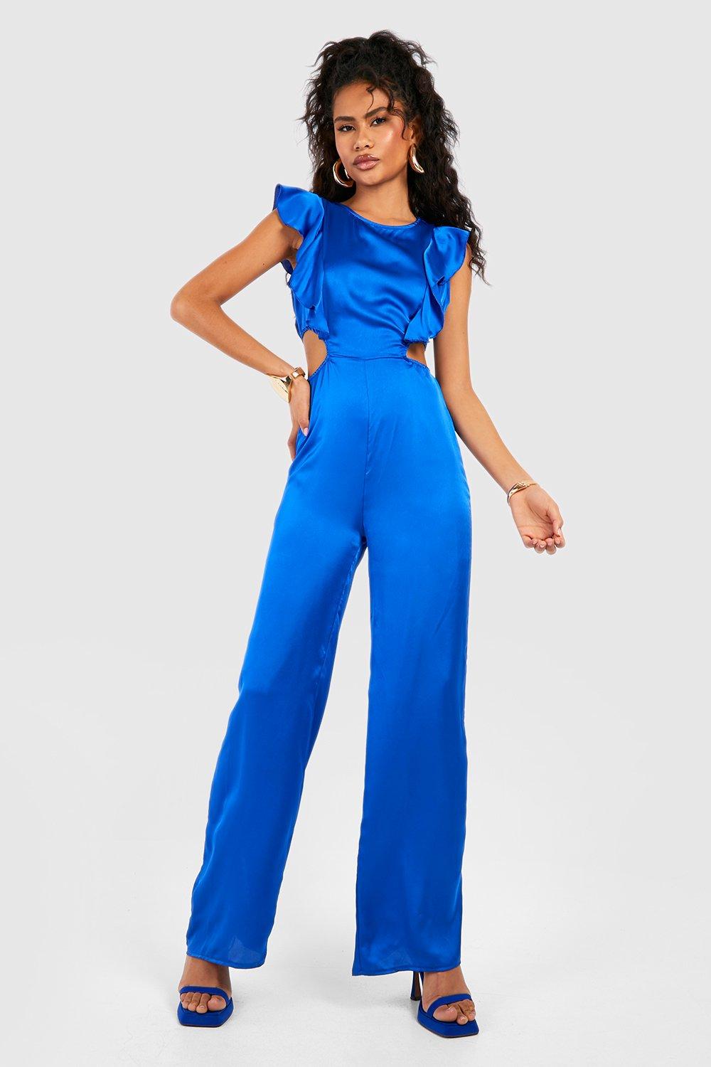 Ruffle Satin Cut Out Jumpsuit