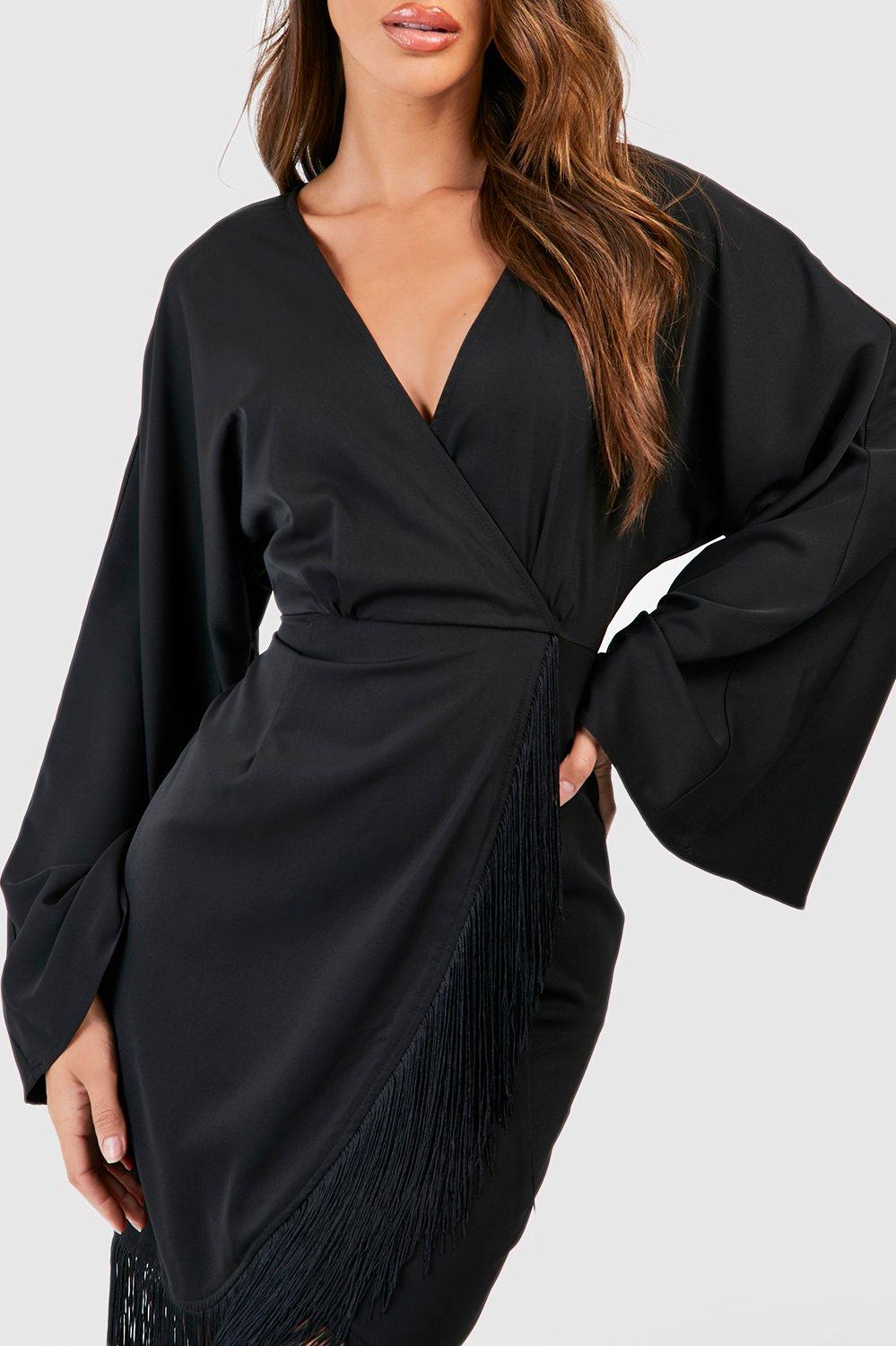 Tassel Hem Wrap Mini Dress | boohoo USA