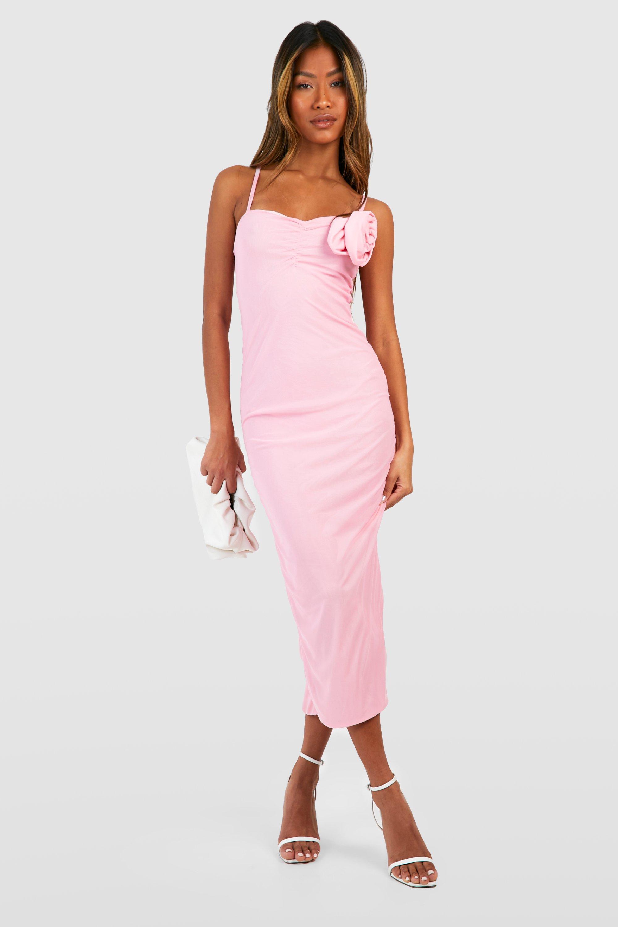 Boohoo pink 2024 midi dress