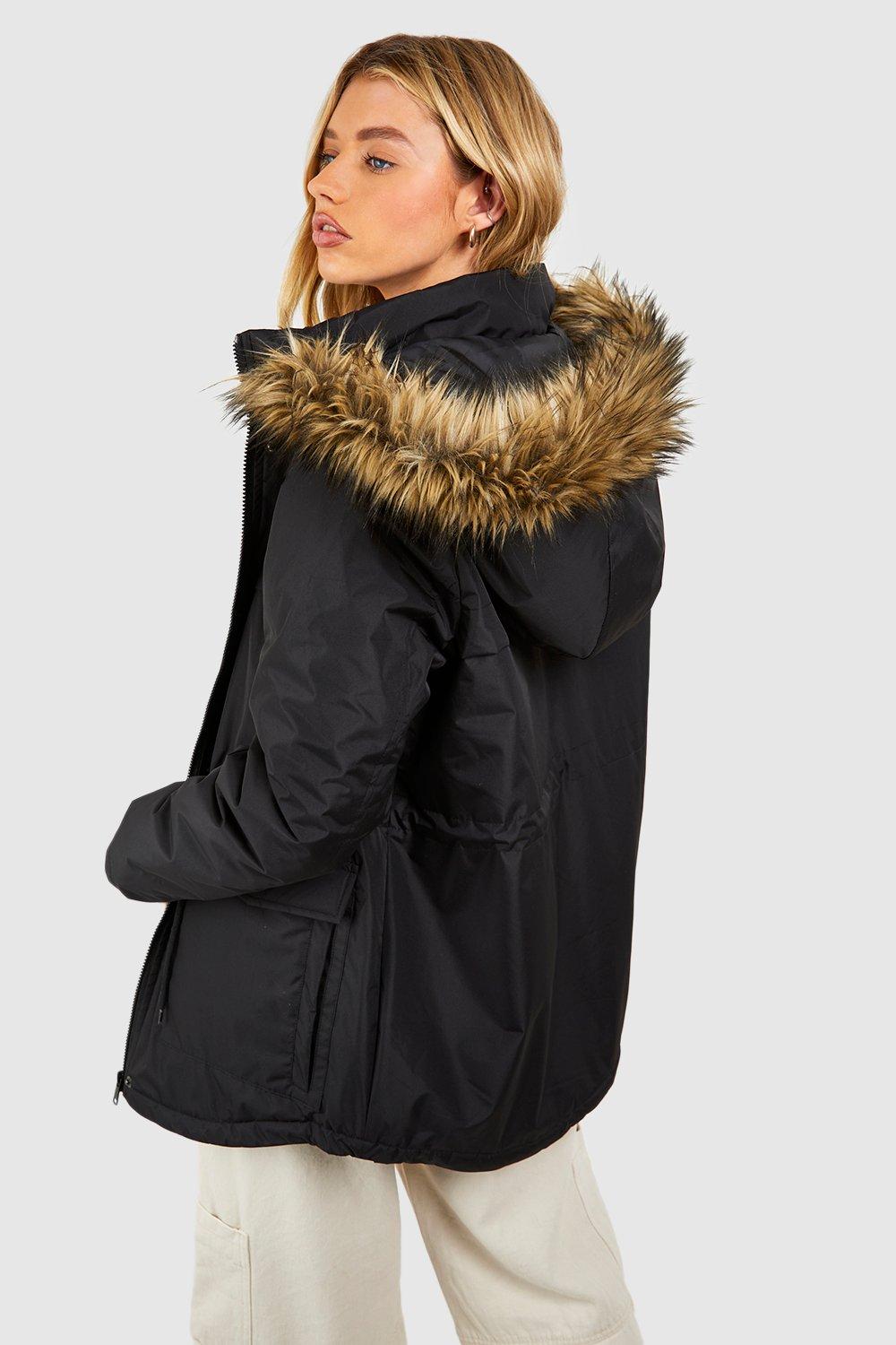 Faux Fur Hood Synched Waist Parka boohoo