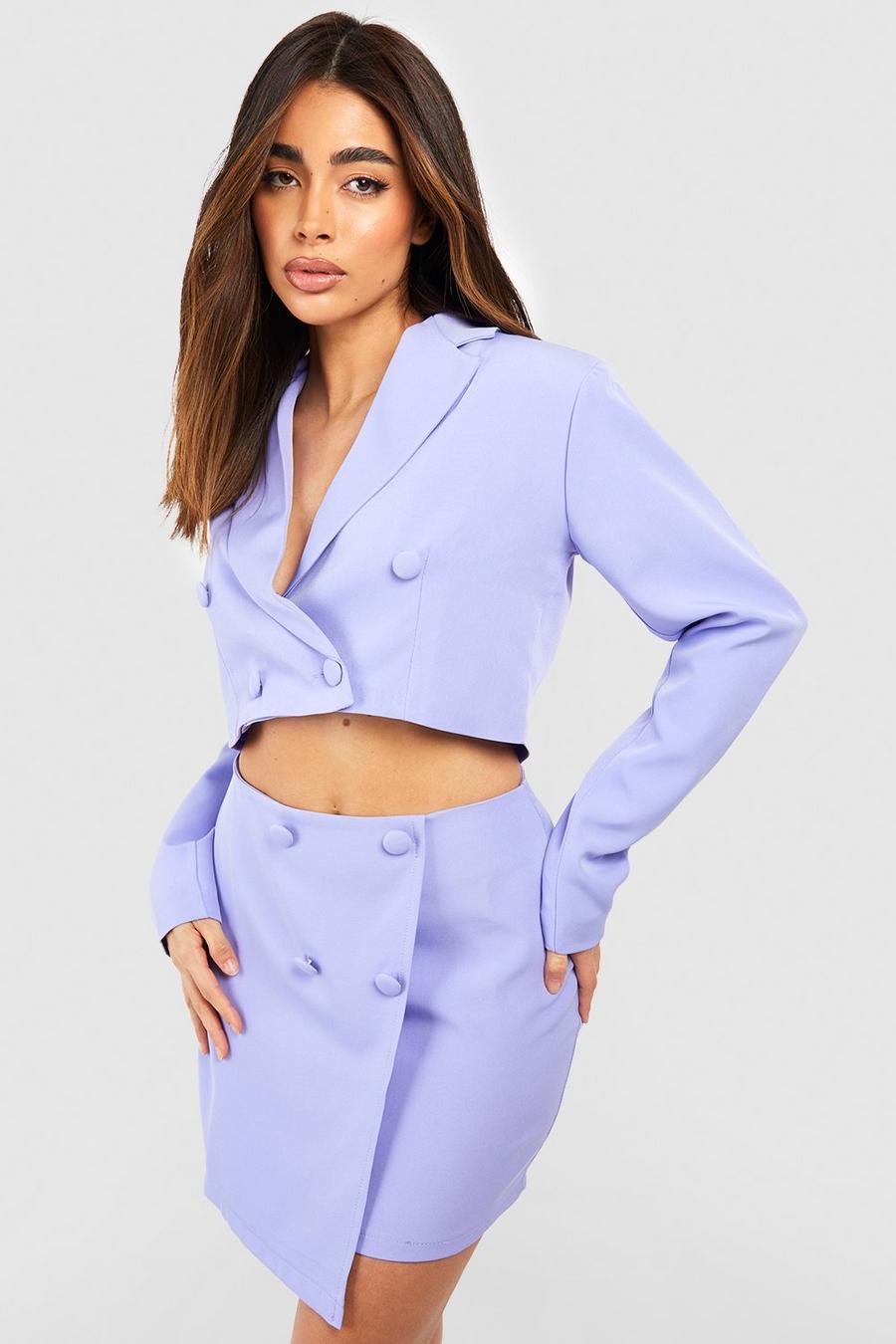 Lilac Double Breasted Cropped Tailored Blazer image number 1