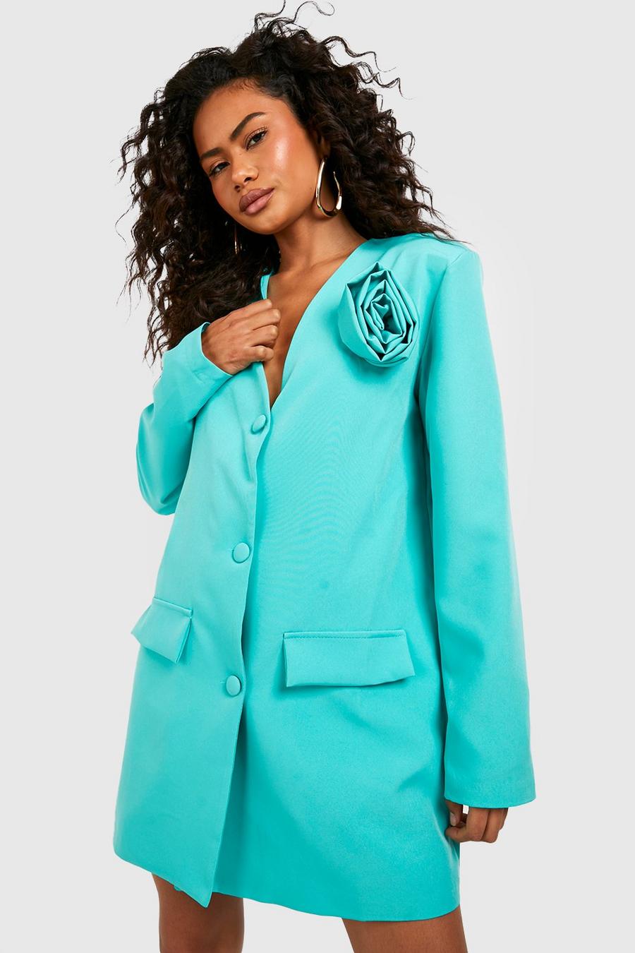 Emerald Plunge Front Corsage Detail Tailored Blazer Dress image number 1