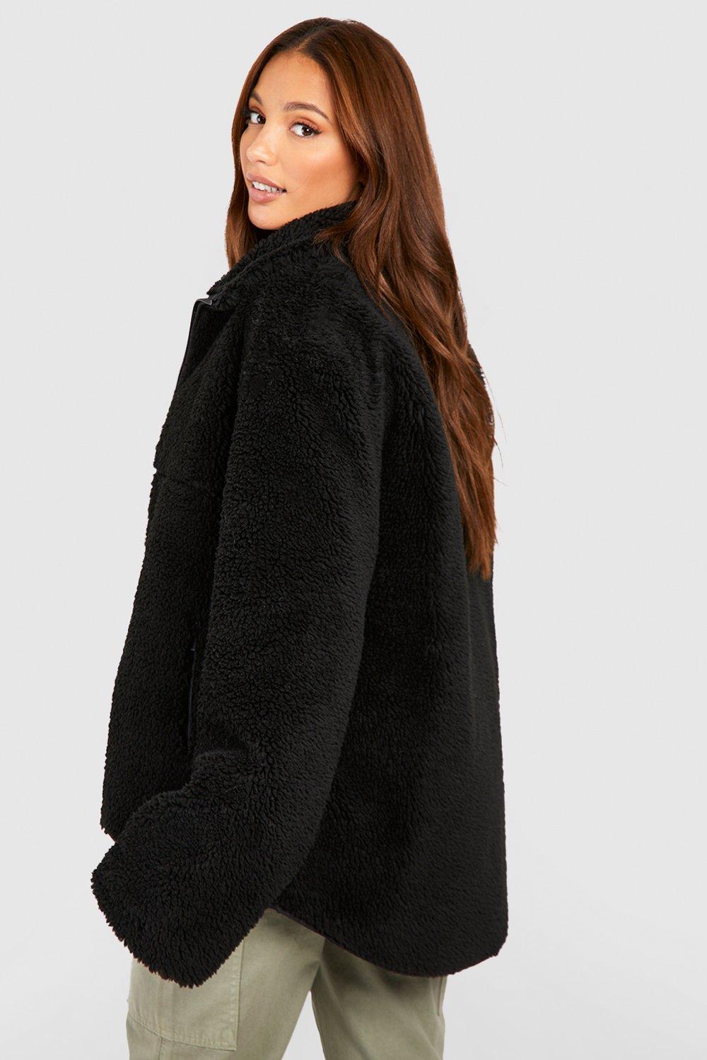 Tall Zip Detail Faux Fur Teddy Jacket