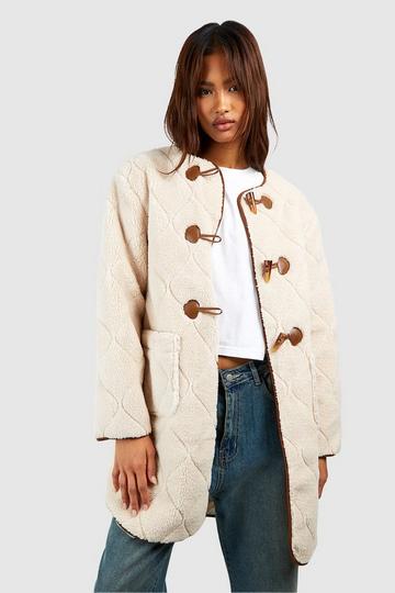 Tall Onion Quilt Faux Fur Teddy Longline Jacket ivory