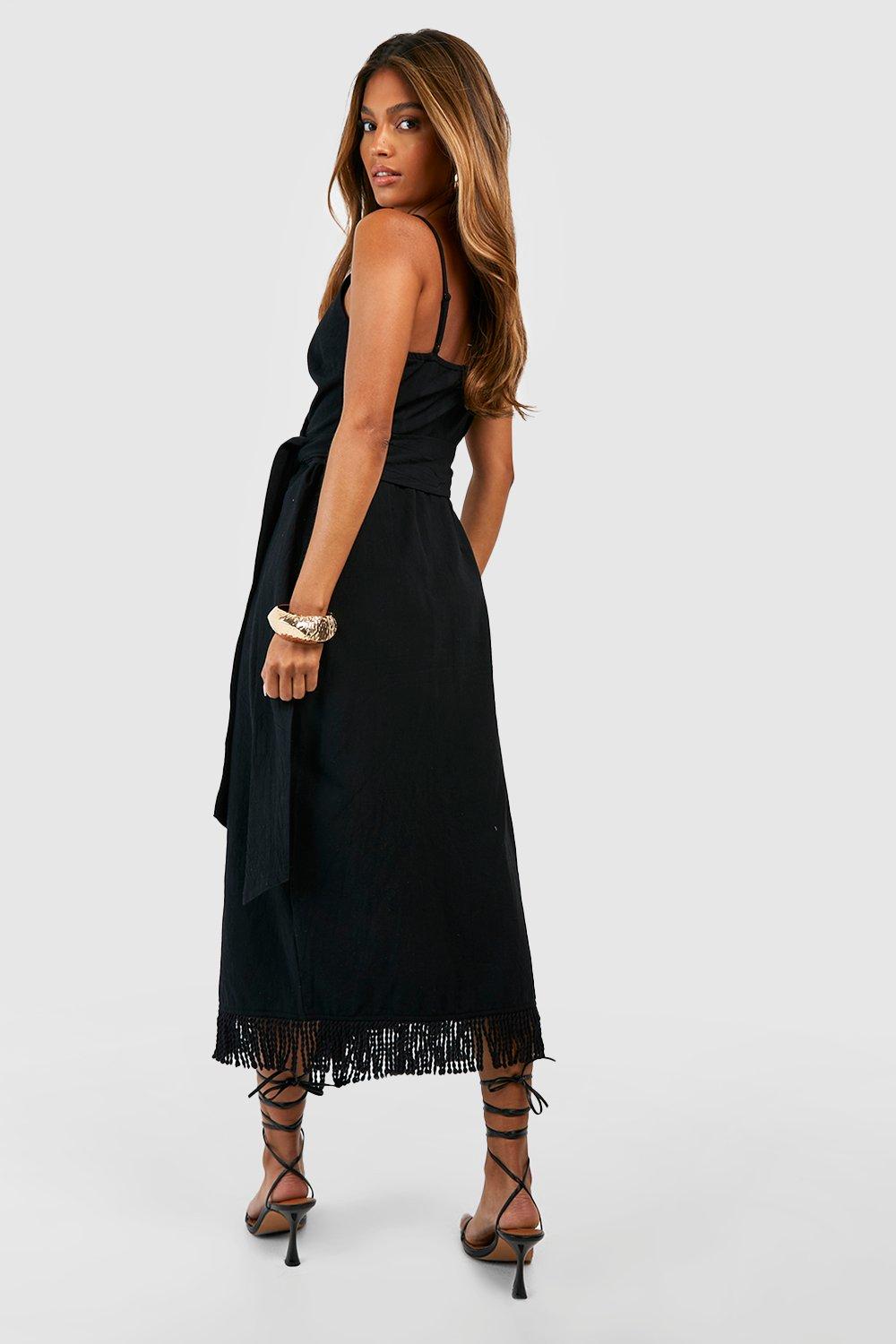 Black strappy tassel longline midi dress sale