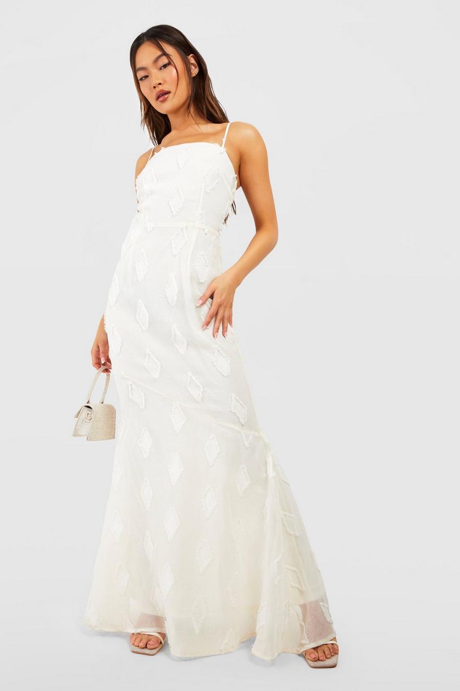 Cream white Texture Chiffon Maxi Dress image number 1