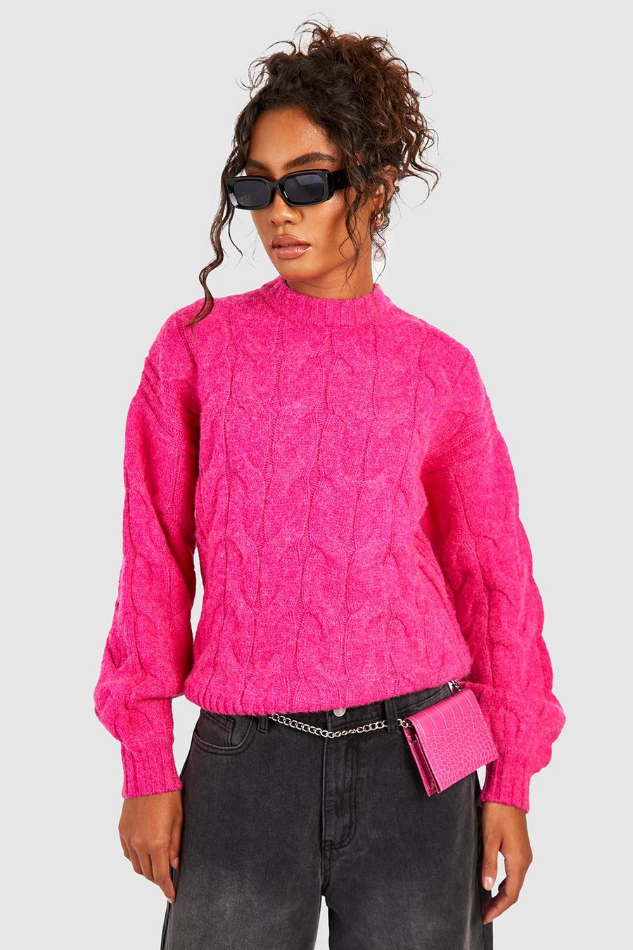Hot pink Tall Chunky Soft Knit Cable Sweater
