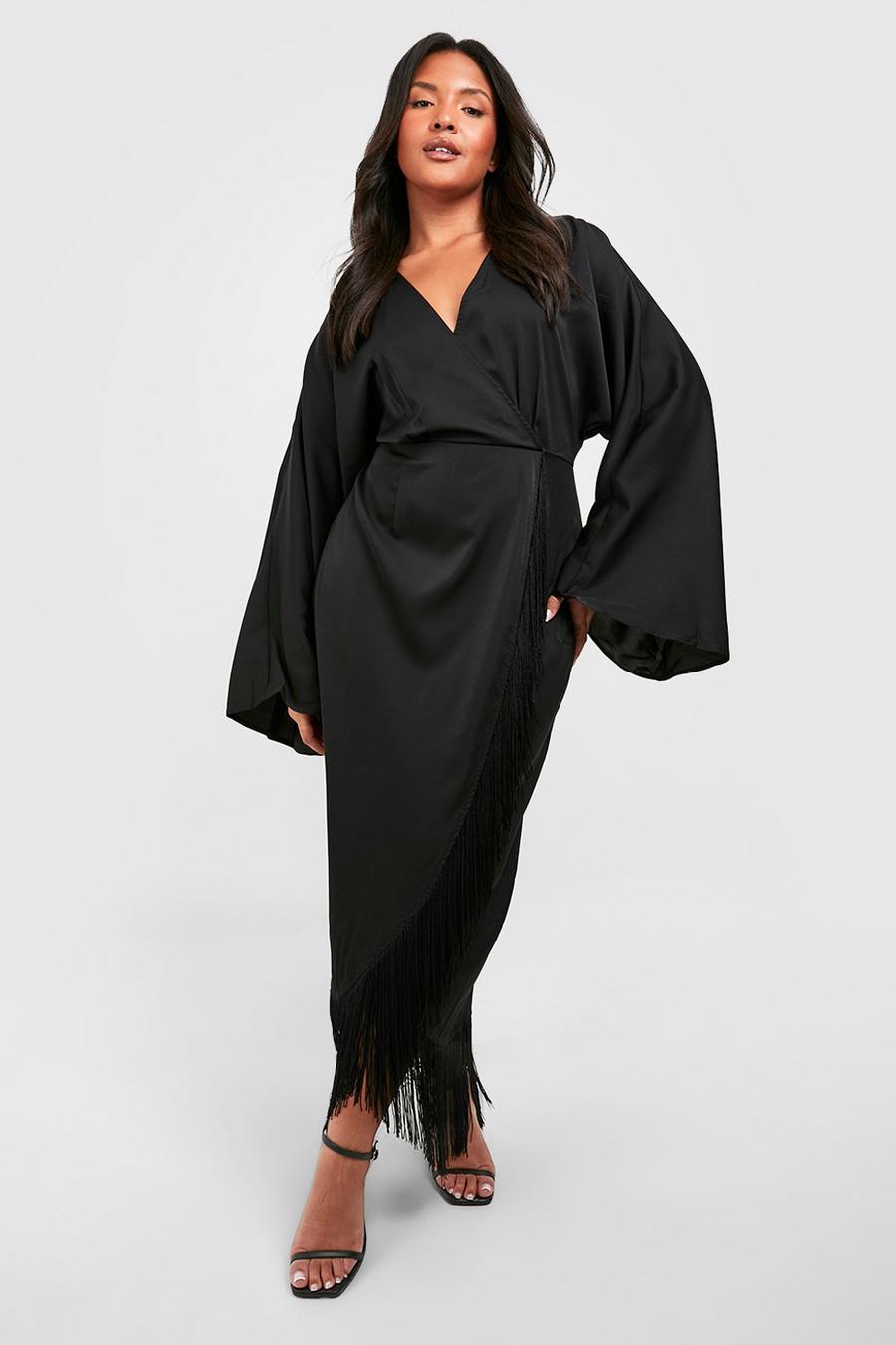 Vestito scaldacuore Plus Size con nappe sul fondo, Black