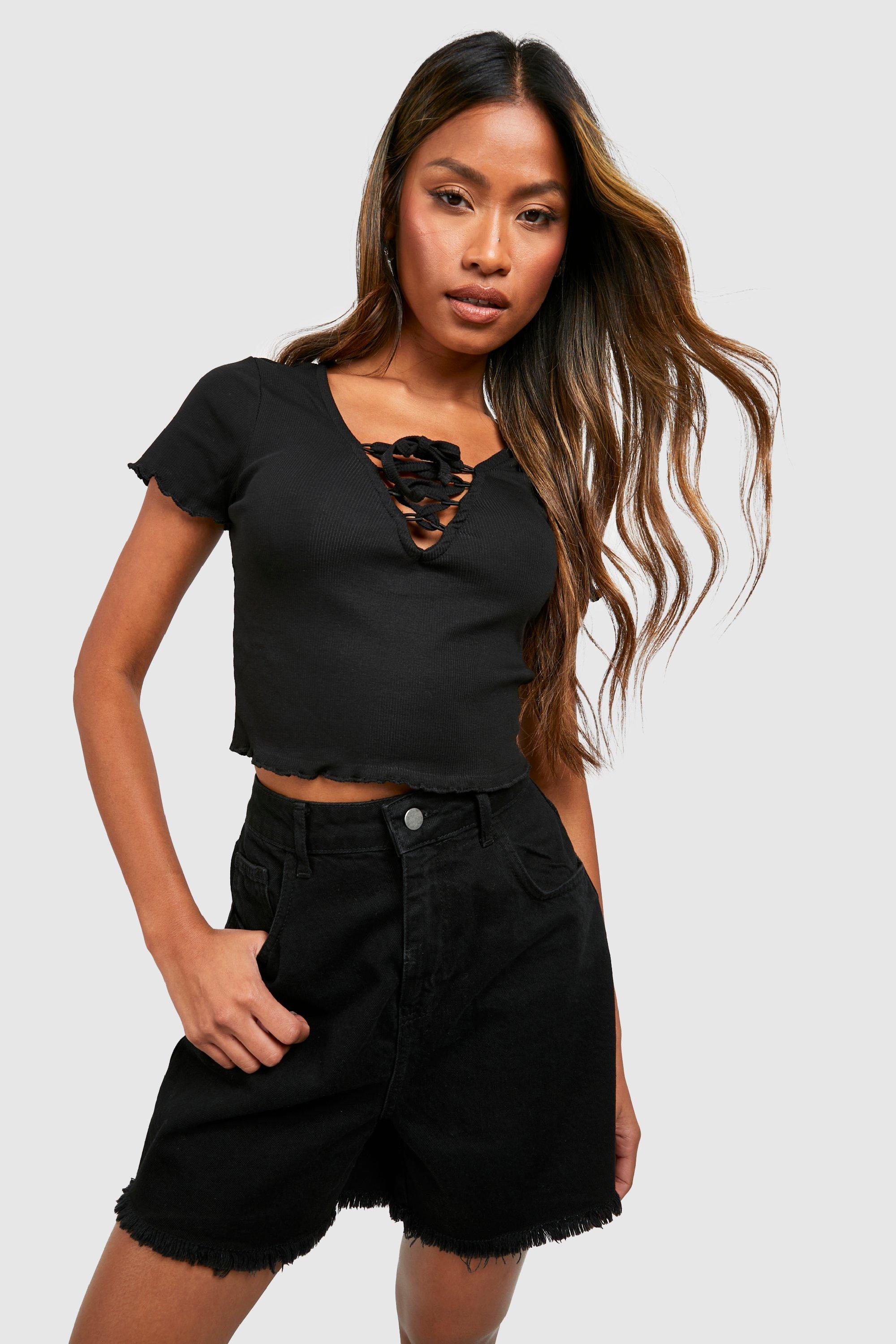 Basic Lettuce Hem Crop Ribbed Top