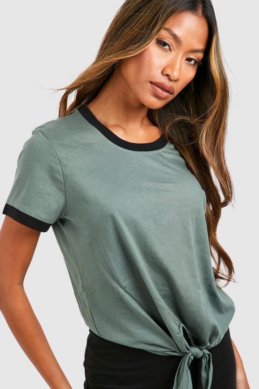 boohoo Ringer T-Shirt - Green - XS