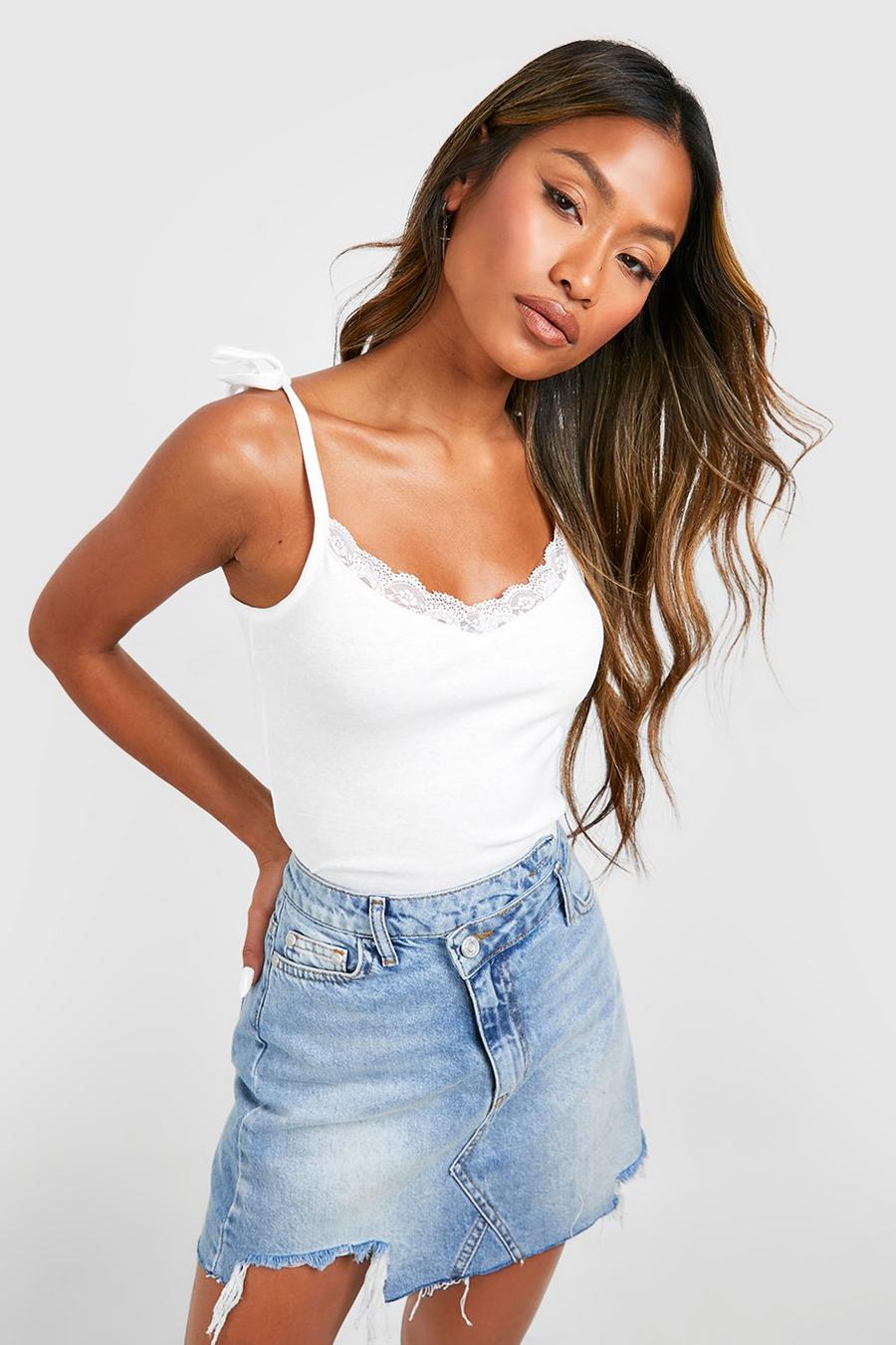  Other Stories cotton lace trim tank top in off white