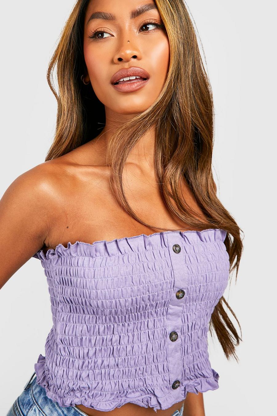 Lilac Shirred Button Detail Bandeau image number 1