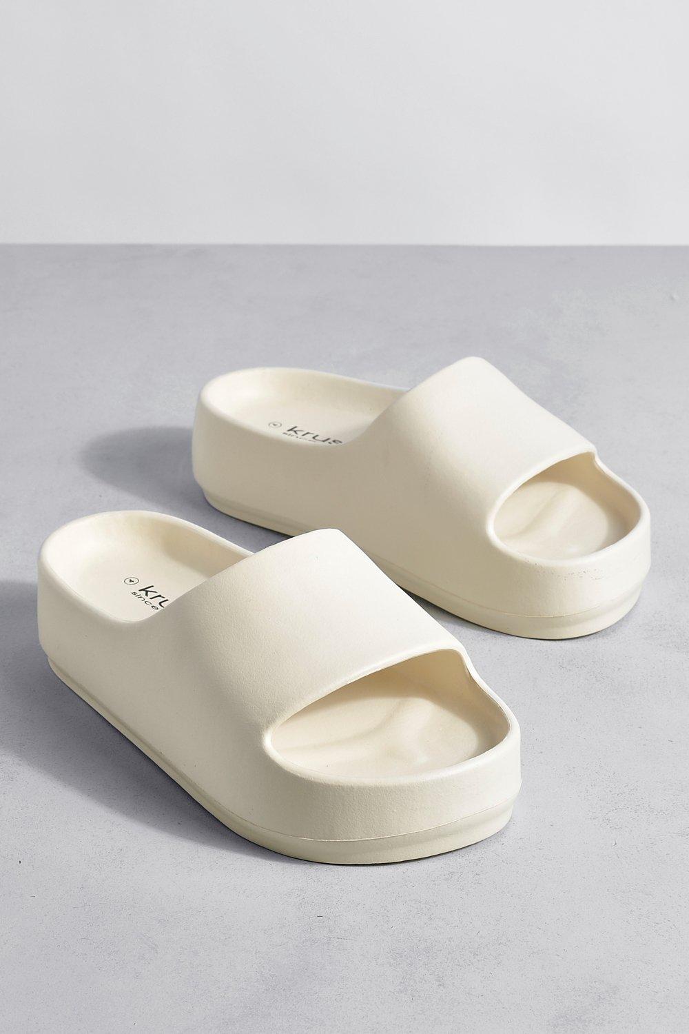 White flatform sliders hotsell