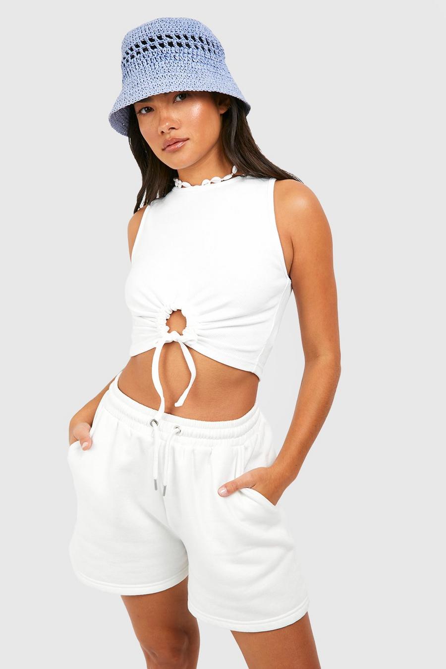 White vit Ruched Ribbed Tank Top