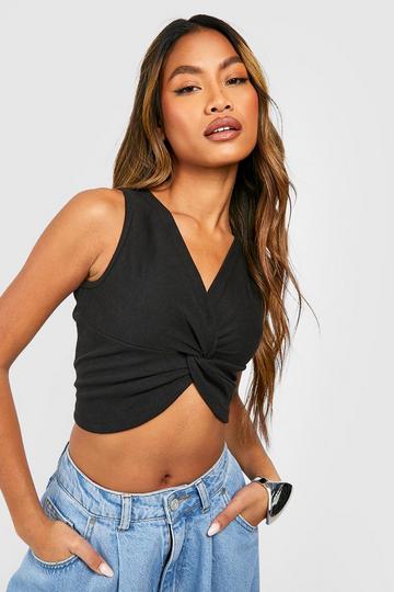 Twist Front Ribbed Crop Top black