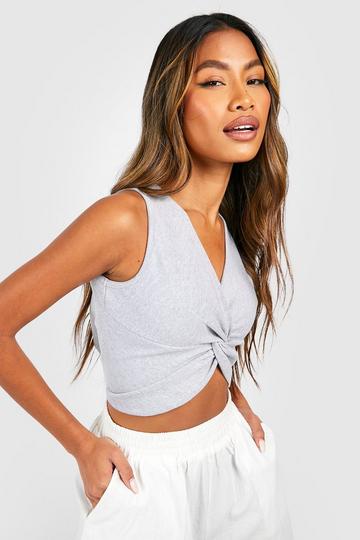 Twist Front Ribbed Crop Top grey