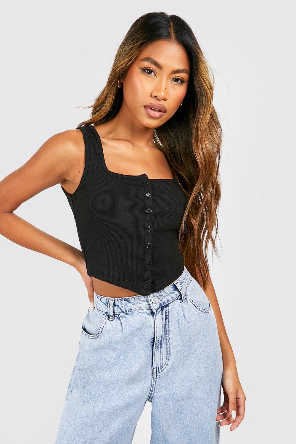 Corset-style Ribbed Top - Black - Ladies