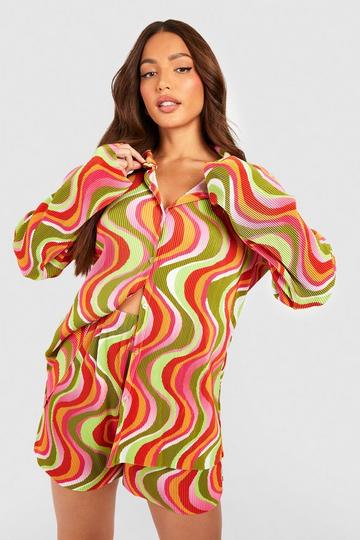 Tall Swirl Print Plisse Shirt pink