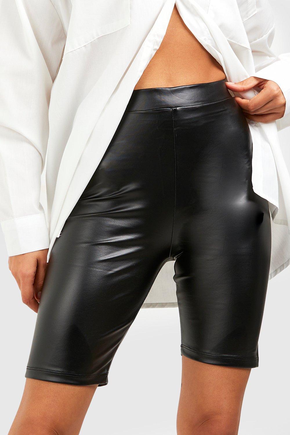 Faux leather biker sales shorts