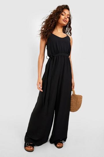 Woven Wide Leg Cami Jumpsuit black