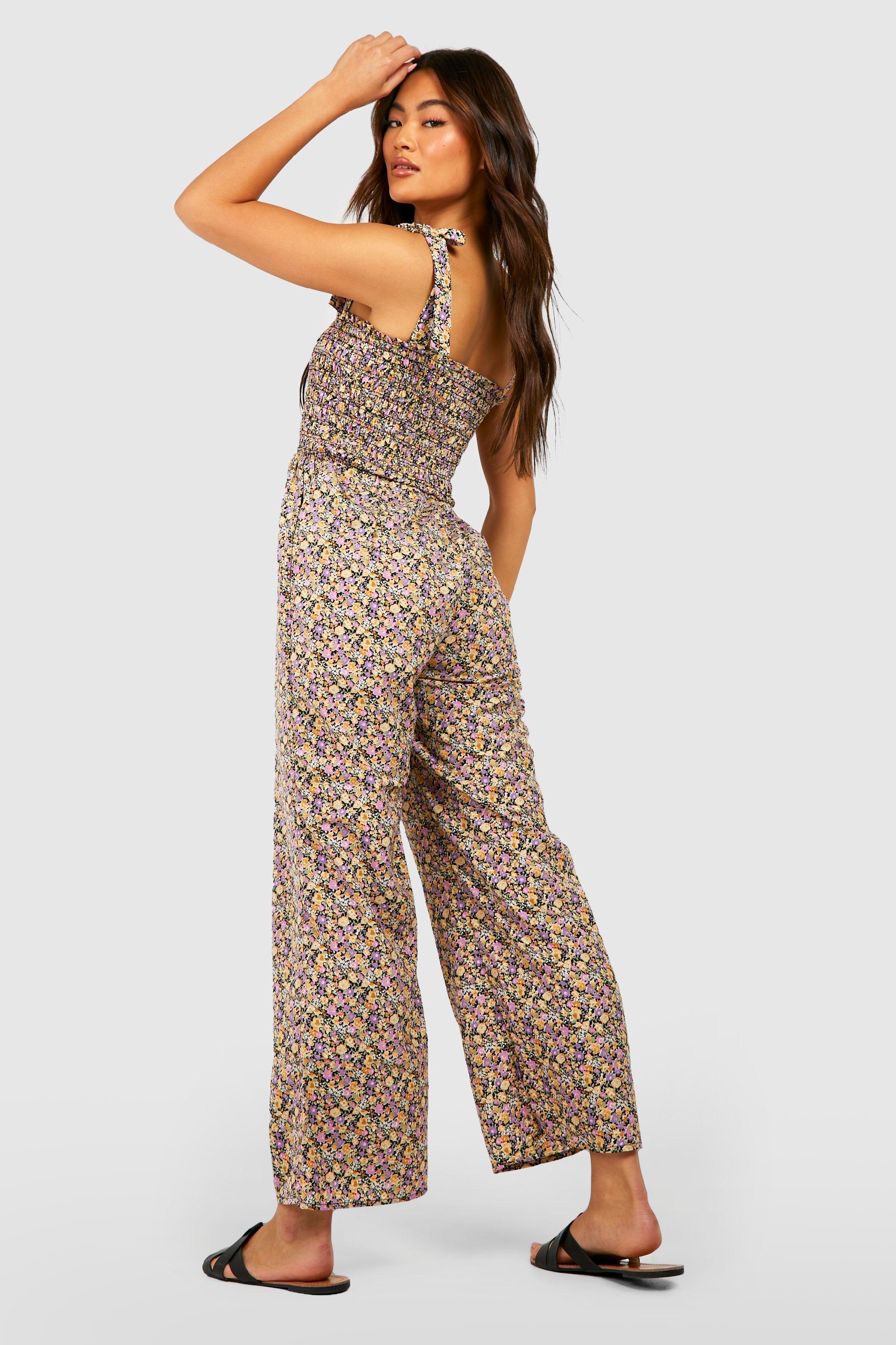 Ditsy Floral Shirred Top Jumpsuit boohoo