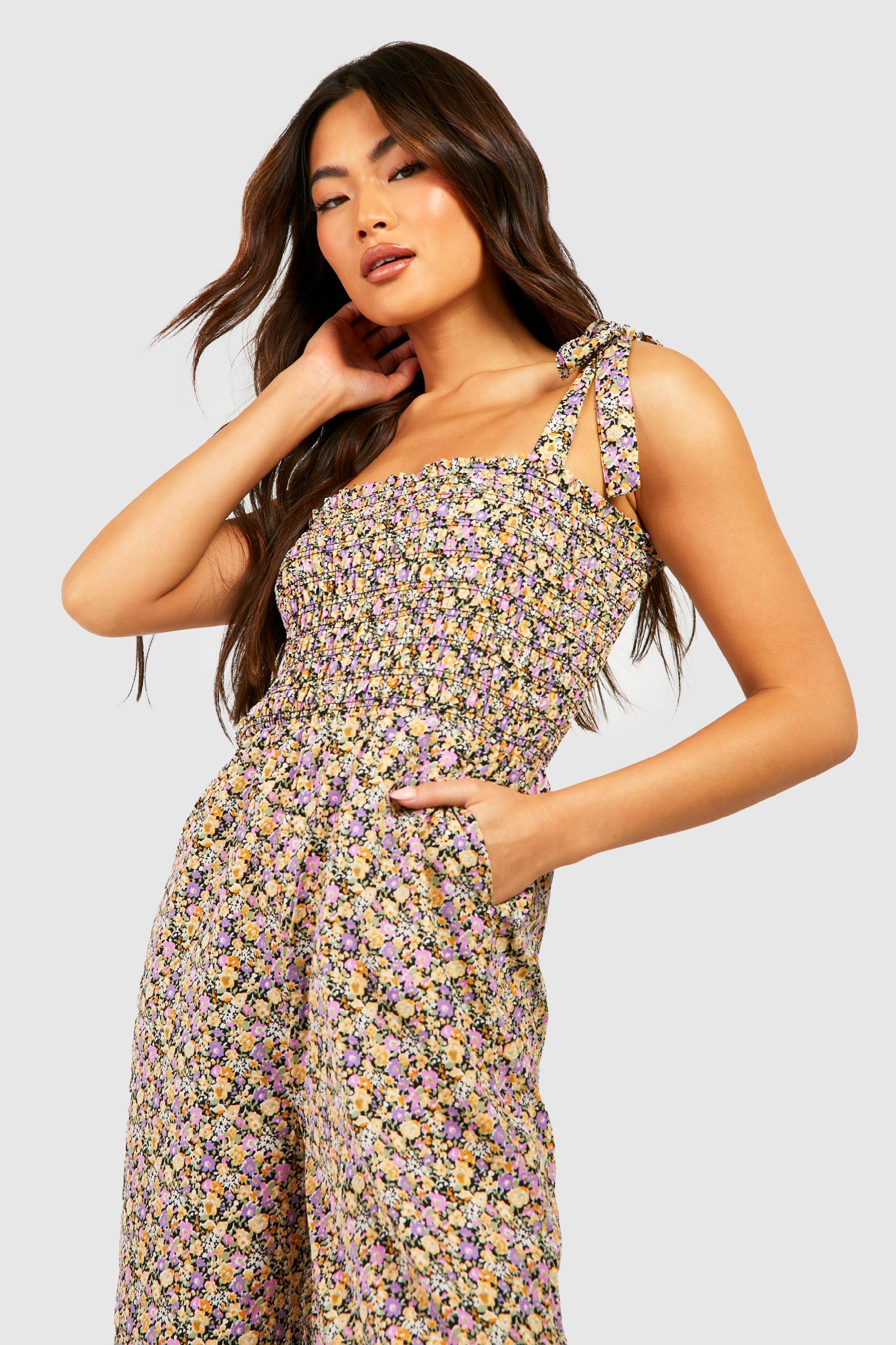 Ditsy Floral Shirred Top Jumpsuit boohoo