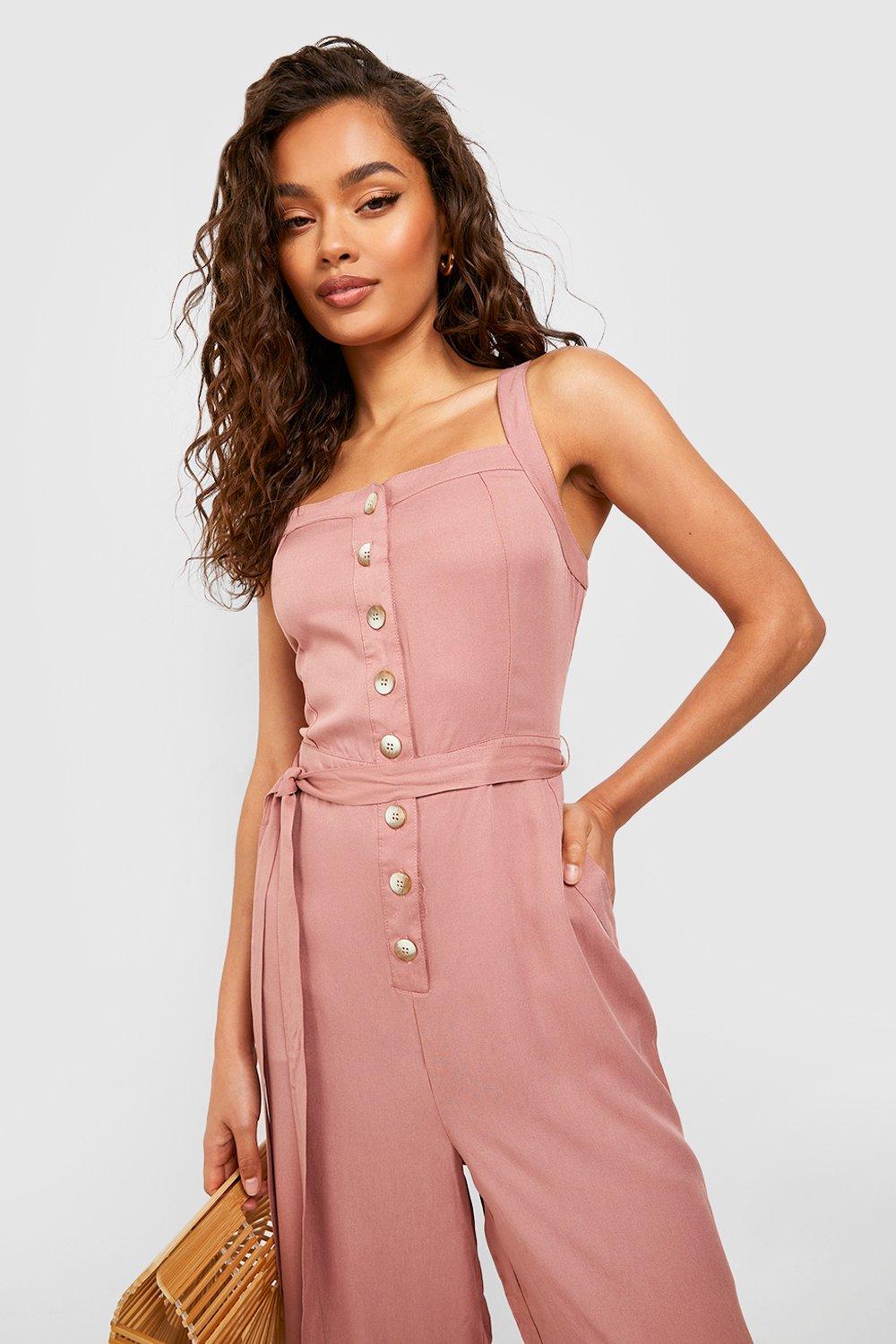 Pink best sale button jumpsuit