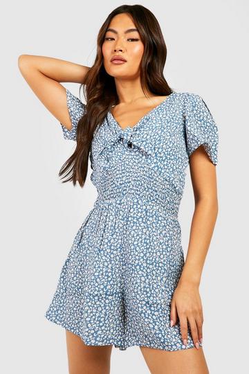 Disty Floral Tie Front Playsuit blue